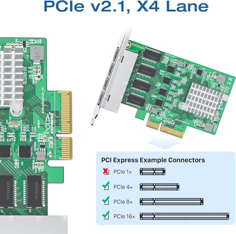 HYFIBER H!Fiber 2.5Gbase-T PCIe NIC with Realtek RTL8125 Chip, 2.5Gb Network Card, 2500/1000/100 Mbps,Quad RJ45 Ports, PCIe X4, Ethernet Card for Windows/Windows Server/Linux - Image 4